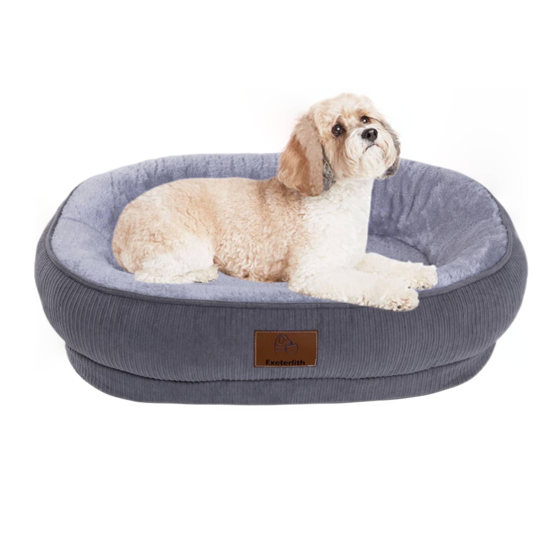 Exeterlith Dog Bed for Medium DogsRound Dog Sofa Beds for Small Dogs/PuppyCalming Bolster Dog Beds with SidesWashable Dog Crate Bed Clearance with Removable Cover (Grey 25.6 x 21.6 x 6.3)